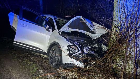 Kierowca uderzył w drzewo, samochód wezwał pomoc