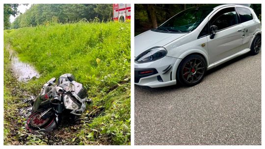 Motocykl zderzył się z samochodem. Ruch odbywał się wahadłowo