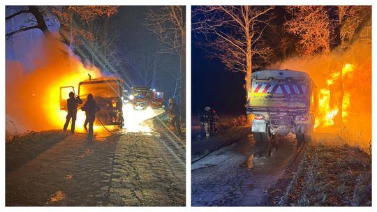 Pożar samochodu ciężarowego! Droga Stare Siedlisko – Kurowo Braniewskie zablokowana Pożar samochodu ciężarowego! Droga Stare Siedlisko – Kurowo Braniewskie zablokowana