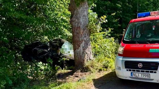 Śmiertelny wypadek na drodze w gminie Orneta. Kierowca Audi uderzył w drzewo