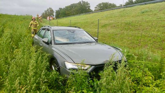 Stracił panowanie nad Audi. Samochód zatrzymał się dopiero na polu