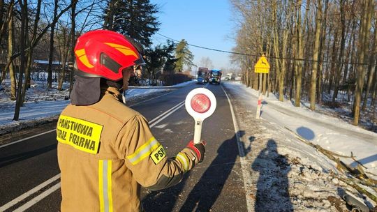 Ucieczka sprawcy i zamknięta droga. Uszkodzony słup i linia energetyczna