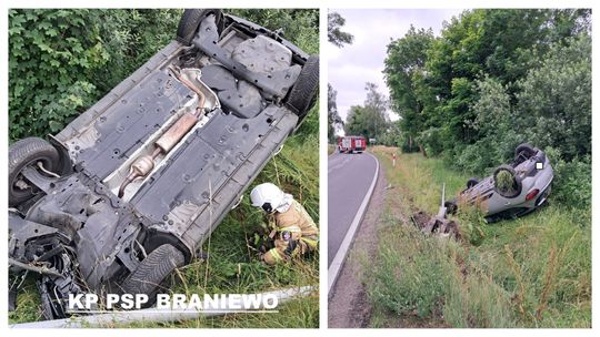 Uderzył w słup, wypadł z drogi i dachował