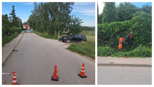 Zderzenie BMW z motocyklem w Kukowie. Jedna osoba trafiła do szpitala