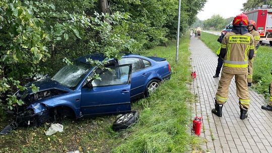 Zjechała z drogi i uderzyła w drzewo