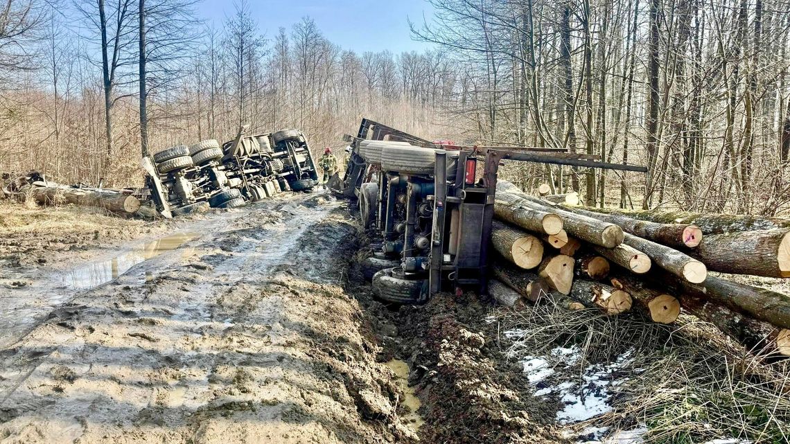 Tatarki: ciężarówka z drewnem przewróciła się podczas transportu drewna