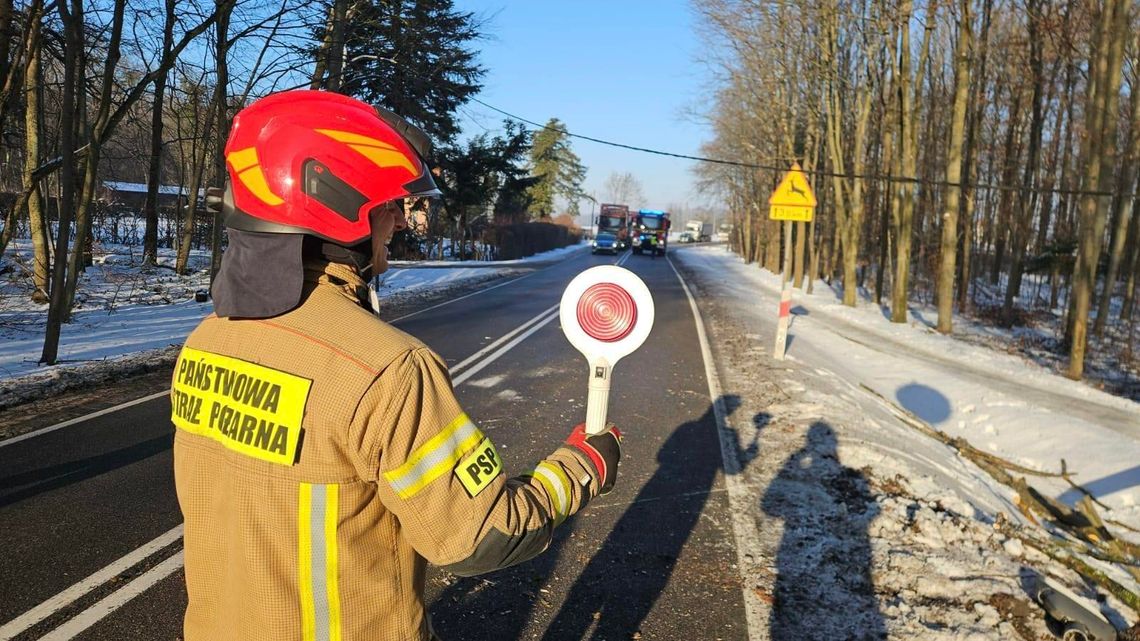 Ucieczka sprawcy i zamknięta droga. Uszkodzony słup i linia energetyczna