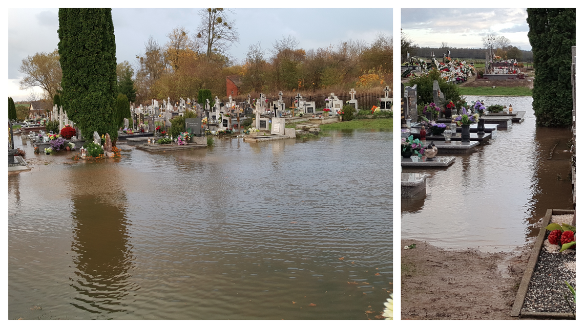 Woda zalała cmentarz. Wdarła się też do portów